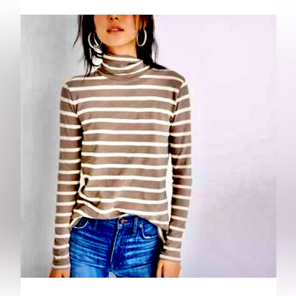 Madewell Women's Whisper Cotton Turtleneck in Kearney Stripe XXS